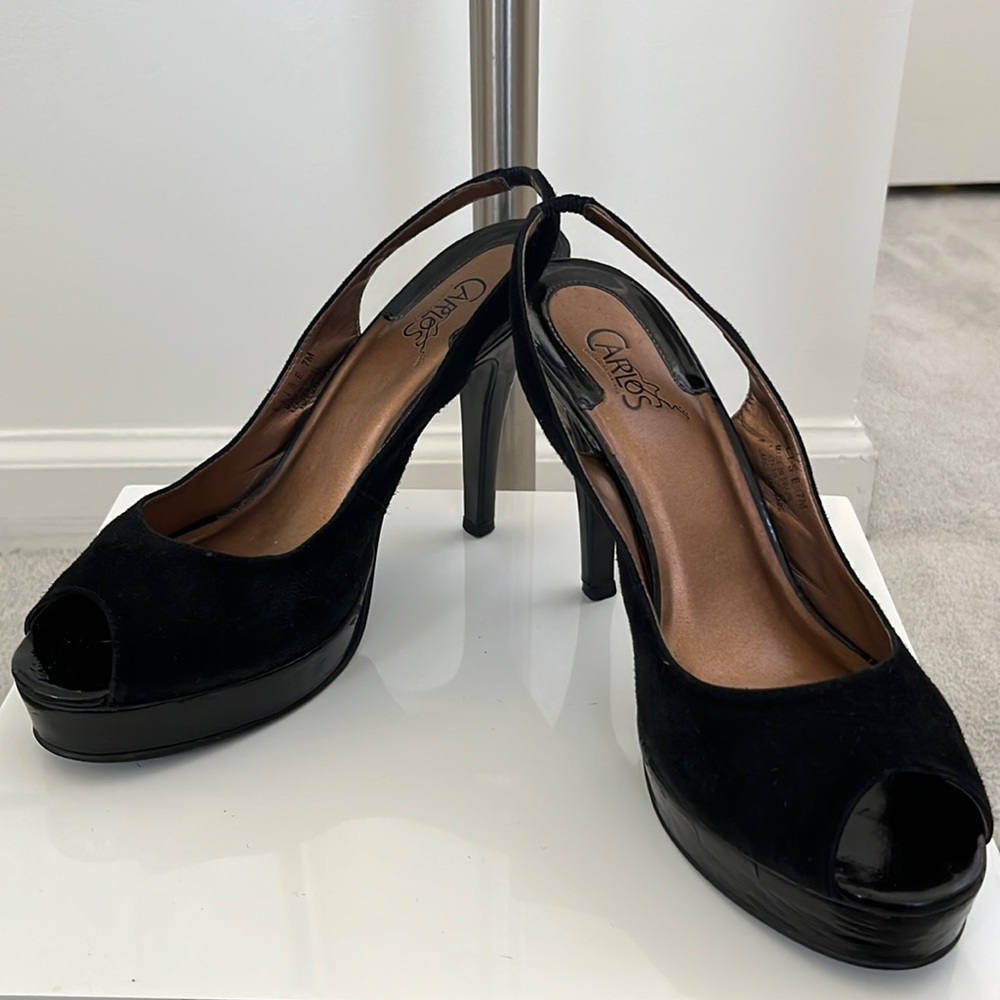 Patent Leather and Suede Platform Slingback